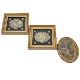 (3 Pc) 19th C. Silk & Wool Pictorial Needlework Art