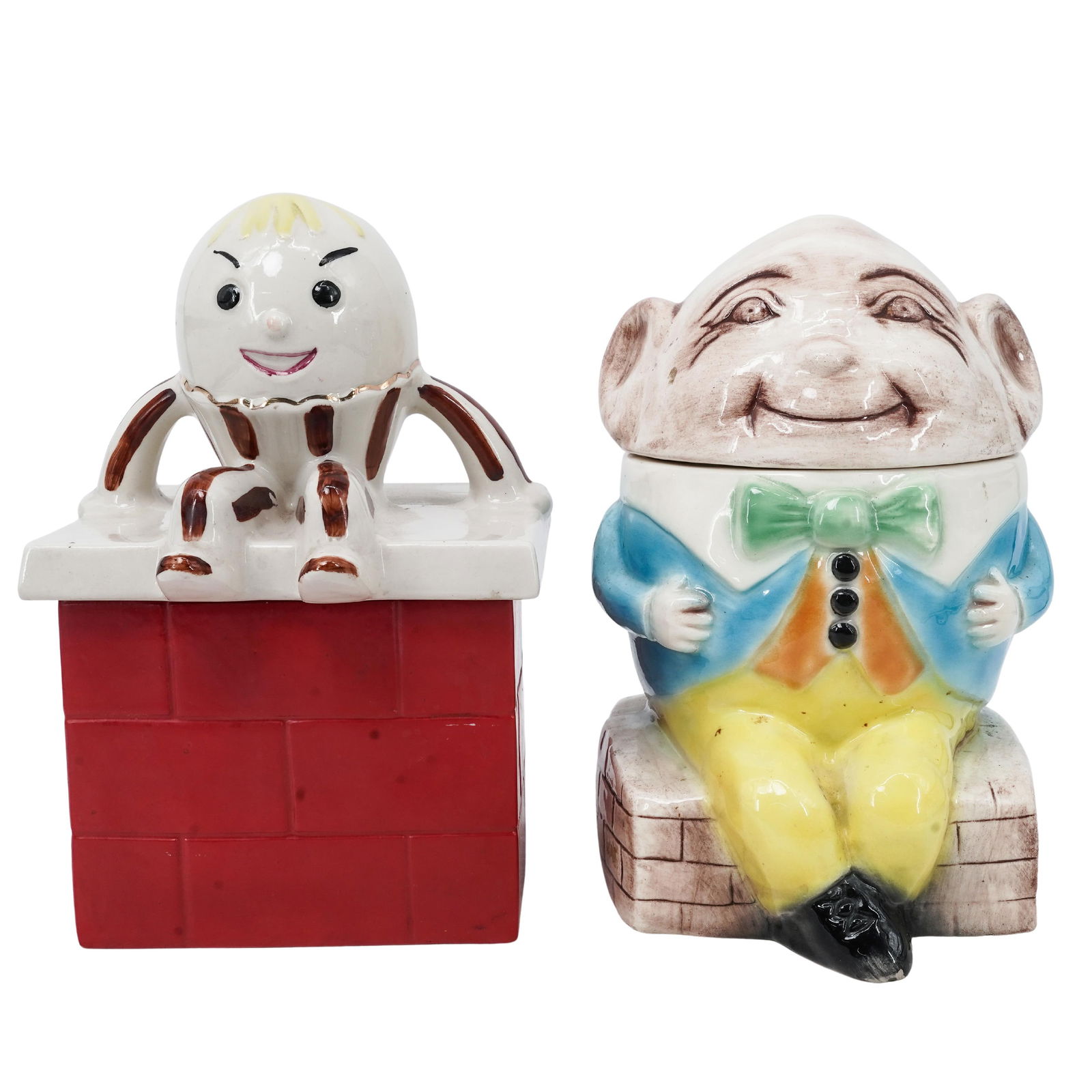 (2 Pc) Pair of "Humpty Dumpty" Glazed Ceramic Cookie Jars (1 of 9)