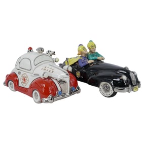 (2 Pc) Ceramic Automobile H. Cavanagh Cookie Jar & Tom Hatton Sculpture