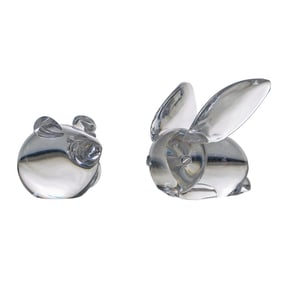 (2 Pc) Steuben Crystal Mouse and Bunny Figurines