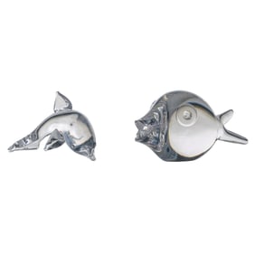 (2 Pc) Steuben Crystal Dolphin and Fish Figurines