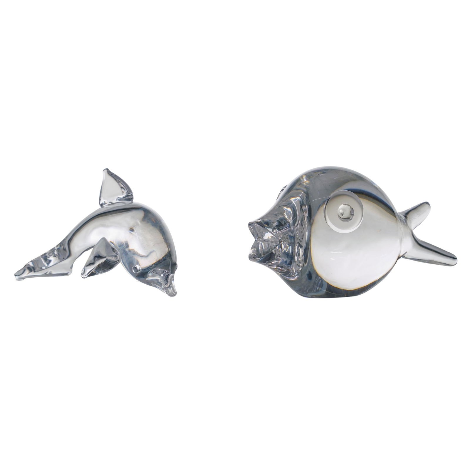 (2 Pc) Steuben Crystal Dolphin and Fish Figurines (1 of 10)