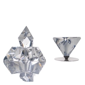 (2 Pc) Steuben "Torch of Strength" and Geometric Crystal Paperweights