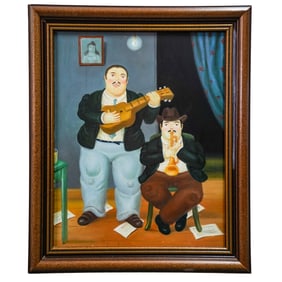 After Fernando Botero "The Musicians" Oil On Panel Painting