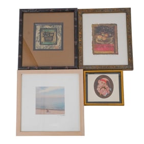 (4 Pc) Small Signed Framed Artwork