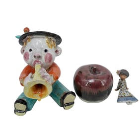 (3 Pc) Assorted Glazed Porcelain Figurines Grouping