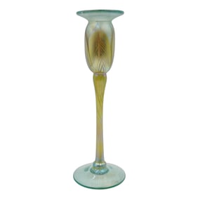 Steve Correia (American, 20th-21st cent.) Iridescent Feather Art Glass Candlestick