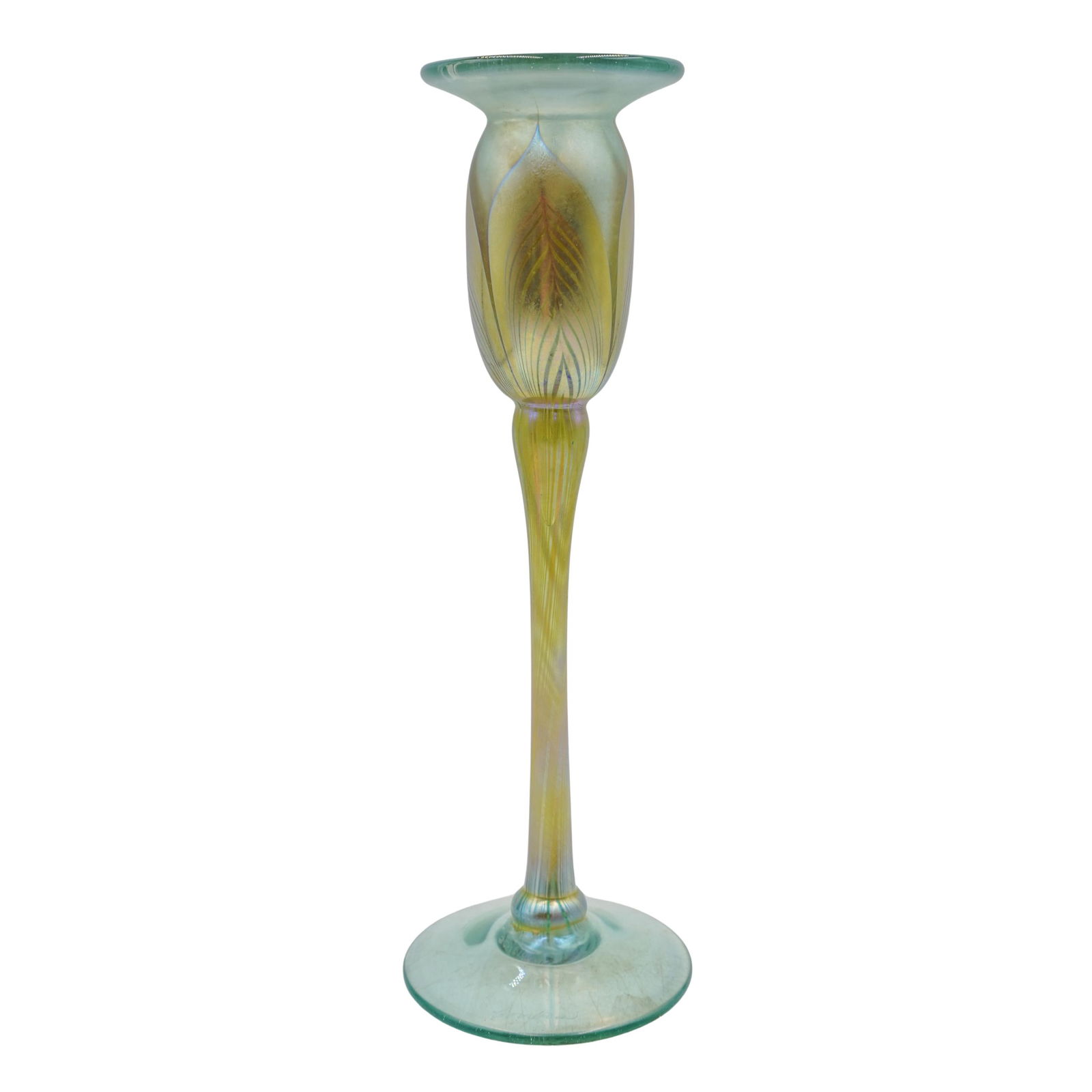 Steve Correia (American, 20th-21st cent.) Iridescent Feather Art Glass Candlestick (1 of 7)