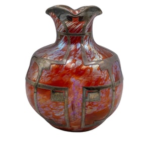 Fritz Heckert "Marmopal" Iridescent Glass & Silver Overlay Vase