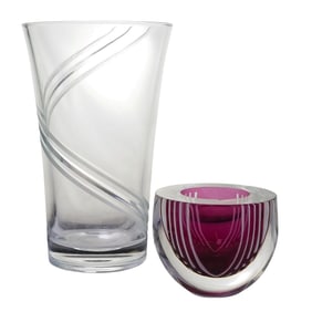 (2 pcs) Art Glass Vases; One Signed