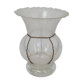 M. Alder Orange Glow Wire Bound Iridescent Art Glass Vase