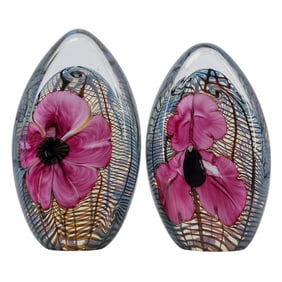 (2 Pc) Richard Satava (American, b. 1950) Floral Glass Paperweights