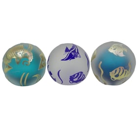 (3 Pc) Signed Correia Cameo Art Glass Paperweights