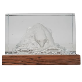 Strombergshyttan Swedish Crystal Glass Bear Art Block