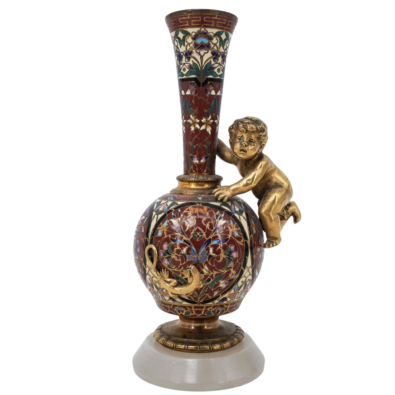 Mid. 19th Cent. French Bronze Enamel Champleve Vase (1 of 9)