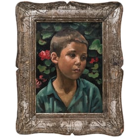 N. Lewis "Head of a Special Boy" Signed Oil Painting