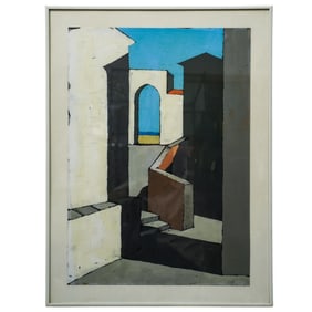 Framed Architectural Scene Oil Painting On Paper