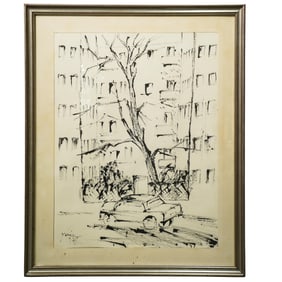 Signed ‘Street Scene Study" On Paper Framed Painting