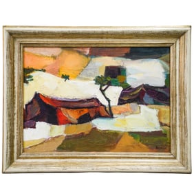 Signed Italian Abstracted Landscape Painting