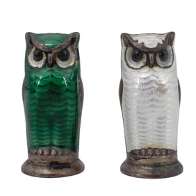 Pair of Norwegian Sterling & Enamel Owl Salt & Pepper Shakers