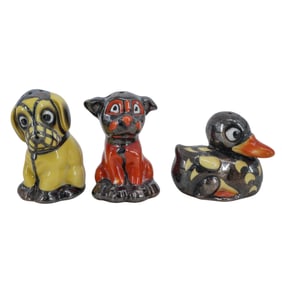(3 pcs) Porcelain Animal Salt and Pepper Shakers with Silver Overlay