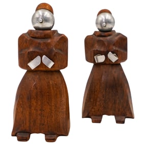 (2 Pc) 1930s French Peugeot Wooden Salt & Pepper Grinders