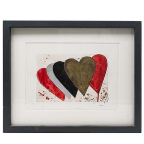 Signed Mixed Media Hearts Illustration On Paper