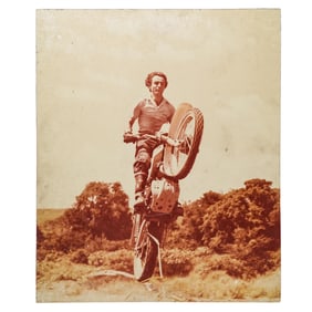 Vintage Silk Screen Motorcross Portrait On Board