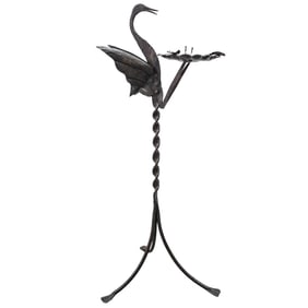 Vintage Hand-Forged Hammered Metal Crane Ashtray