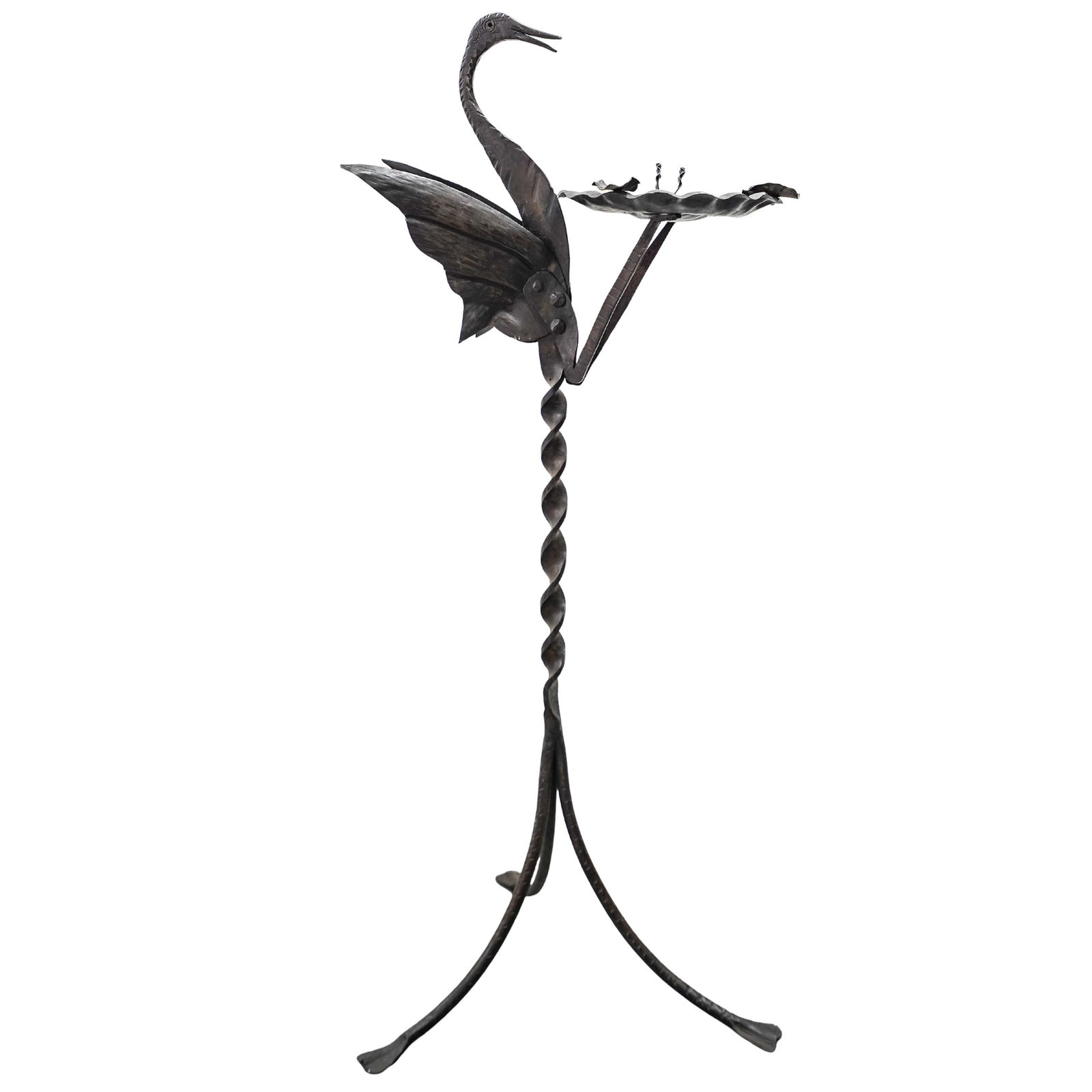 Vintage Hand-Forged Hammered Metal Crane Ashtray (1 of 6)