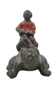 Cold Painted Cast Iron Black Americana Frog Door Stopper