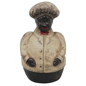 Vintage Cold Painted Cast-Iron 'Creole Chef' Piggy Bank