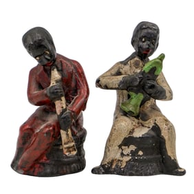 Pair of Cold Painted Lead Black Americana Musician Figurines