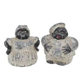 1930s Black Americana Painted Metal Figural Salt & Pepper Shakers