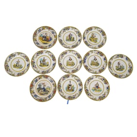 (11 pcs) Decorative Creil Porcelain Plates