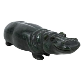 Att. To George O. Wild Carved Jade Hippopotamus Sculpture
