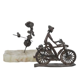 (2 Pc) "Cello Player" By Paul Fairley & "Bike Rider" Bronze Sculptures