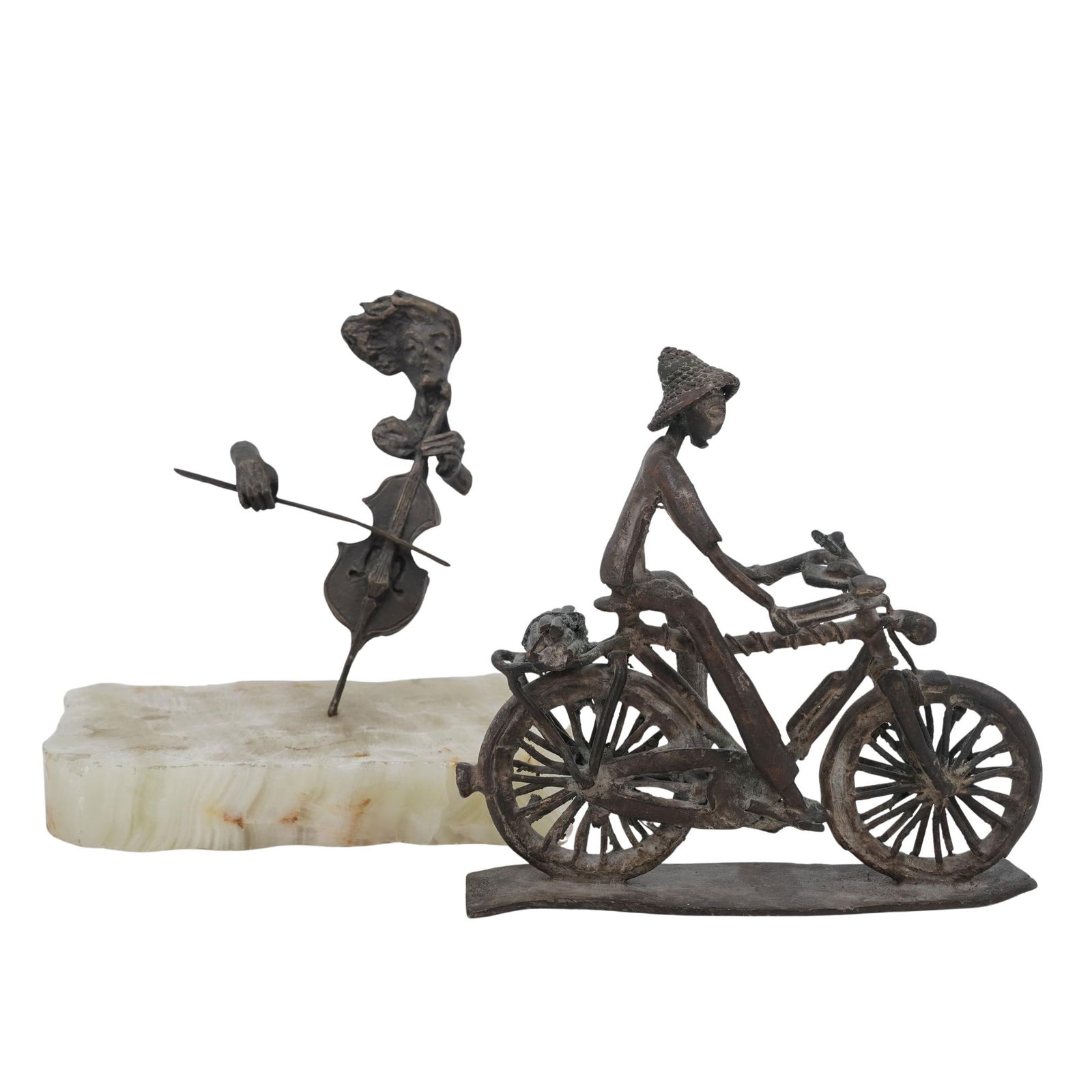 (2 Pc) "Cello Player" By Paul Fairley & "Bike Rider" Bronze Sculptures (1 of 14)
