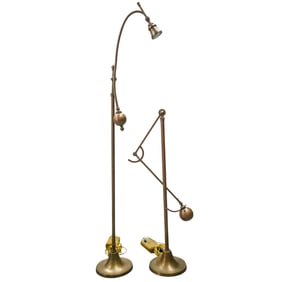 (2 pcs) Vintage Continental Bronze Swing Arm Floor Lamps