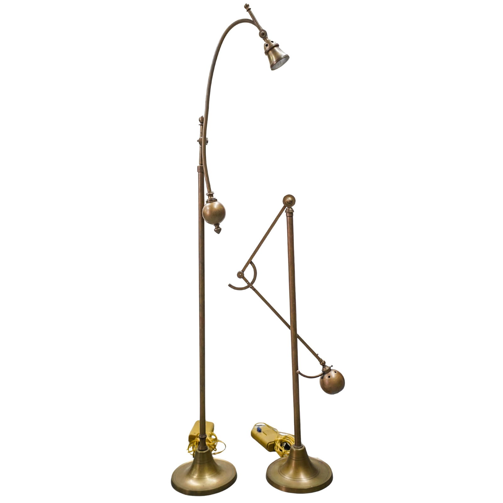 (2 pcs) Vintage Continental Bronze Swing Arm Floor Lamps (1 of 10)