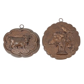(2 Pc) Vintage Cow & Floral Bird Copper Baking Molds