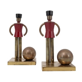 Pair Of Walter von Nessen Brass and Bakelite Bookends