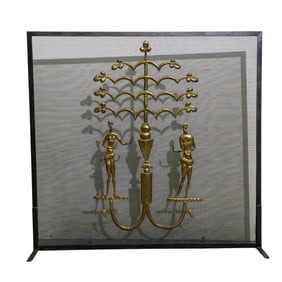 Art Deco Figural Brass and Iron Fireplace Screen