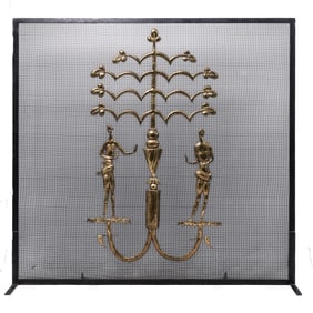 Art Deco Figural Brass and Iron Fireplace Screen