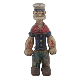 Vintage 'Popeye' Cold Painted Cast-Iron Piggy ank