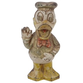 Vintage Cold Painted Cast Iron "Donald Duck" Coin Bank