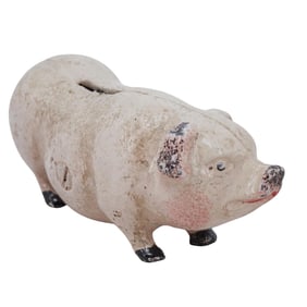 Antique Cold Painted Cast Iron Small Piggy Bank