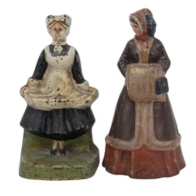 (2 pcs) Cold Painted Cast Iron Lady Door Stoppers