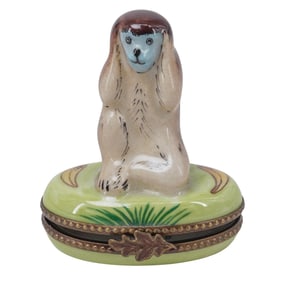 Limoges Porcelain 'Hear No Evil' Monkey Trinket Box