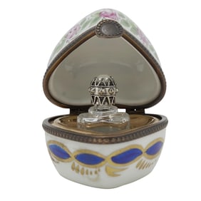 Limoges Porcelain Perfume Case w/ Small Glass Perfume Bottle